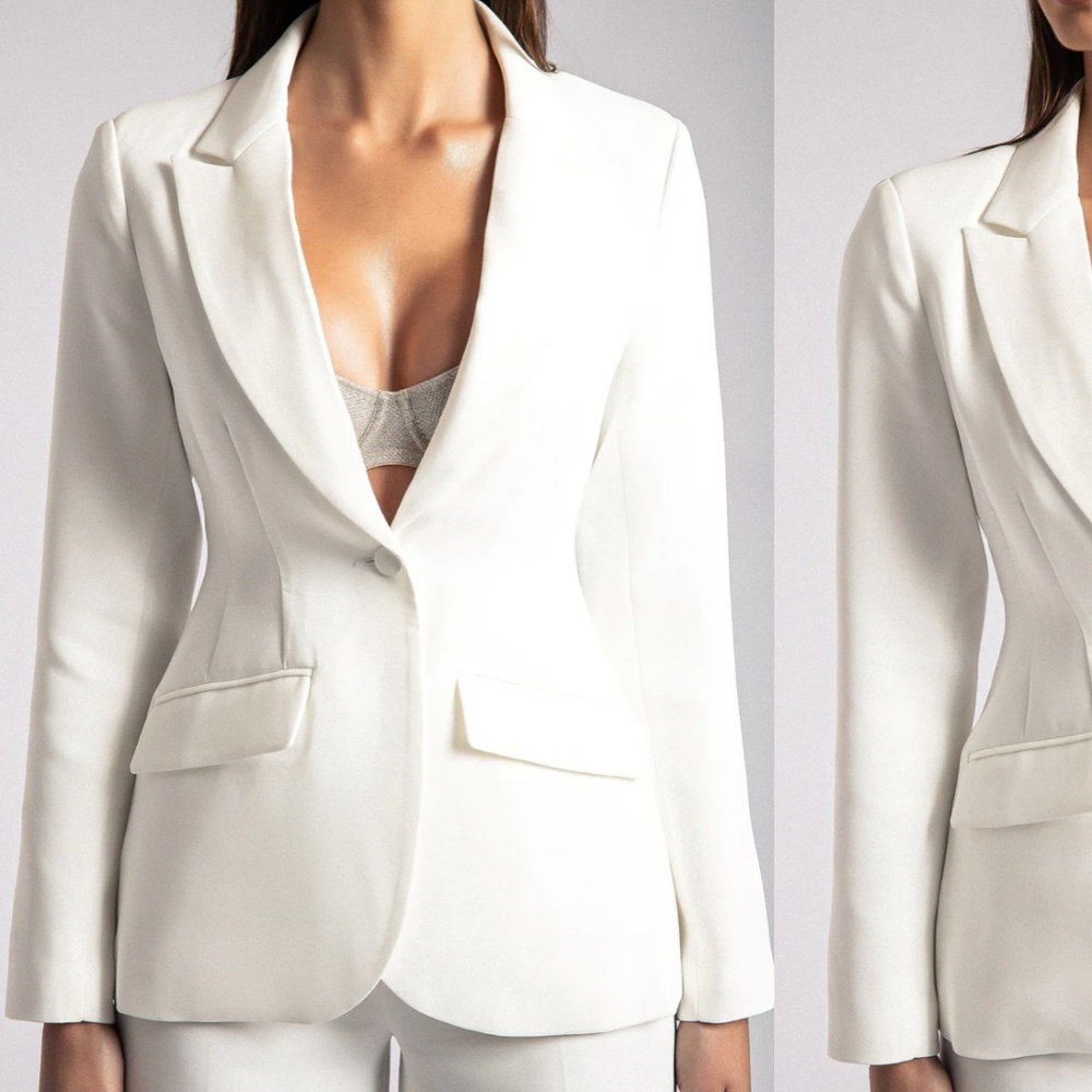 MESHKI HELDA Fitted Cinched Waist Blazer in White